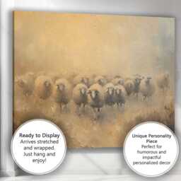 Neutral Rustic Sheep Flock Textured Farmhouse Painting Canvas Wall Art Print Decor Picture Ready To Hang - thumbnail 3