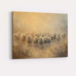 Neutral Rustic Sheep Flock Textured Farmhouse Painting Canvas Wall Art Print Decor Picture Ready To Hang - thumbnail 4