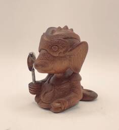 Teak Wood Carved Anime Mouse Statue, Cyber-Ganesh Companion
