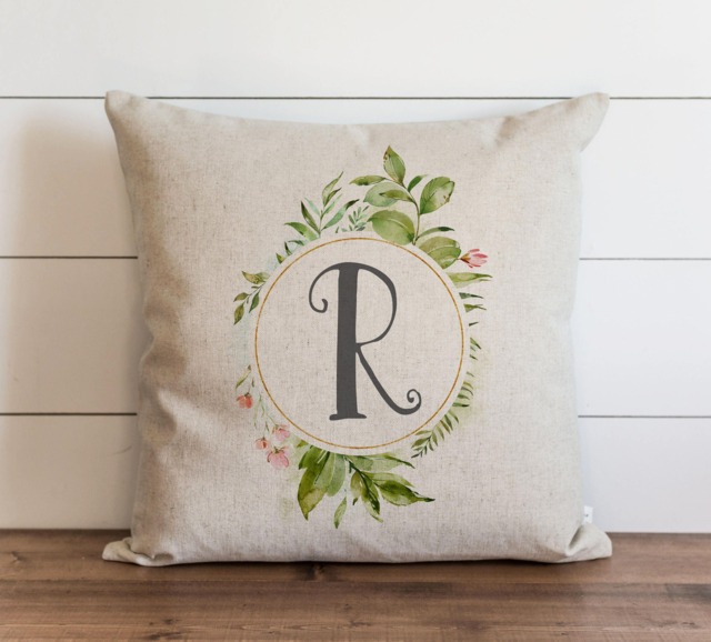 Floral Monogram 20 X Pillow Cover // Everyday Throw Gift Accent Cushion - image 1