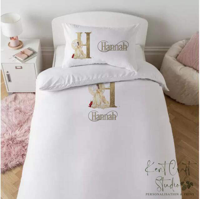 Personalised Girls Beauty Princess Alphabet Pillow Case & Duvet Set - Bedroom Decor Bedding - image 1