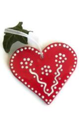 Set Of 2 Ceramic Valentines Day Ornament, Home Decoration, Traditional Christmas Read Heart Gift, Pottery Ornament - thumbnail 2