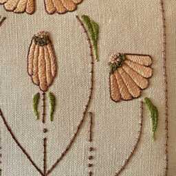 Hand Embroidered Craftsman, Art Nouveau, Cone Flower Pillow - thumbnail 2