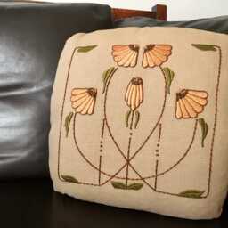 Hand Embroidered Craftsman, Art Nouveau, Cone Flower Pillow - thumbnail 3