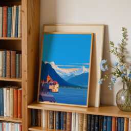 Lake Geneva Wall Art Print Switzerland Travel Poster - Scenic Cityscape - thumbnail 2