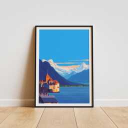 Lake Geneva Wall Art Print Switzerland Travel Poster - Scenic Cityscape - thumbnail 1