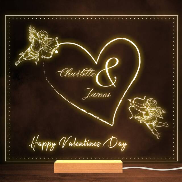 Cute Cupids Heart Valentine's Day Personalised Gift Warm Lamp Night Light - image 1