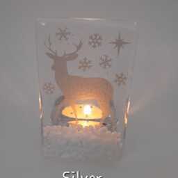 Fused Glass Reindeer Tealight Holder Stag Christmas Xmas Present Gift Gold Silver White - thumbnail 4