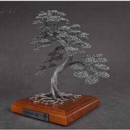 Wire Bonsai Tree On Wooden Base For A Gift - Engraved Dedication Of Wisdom Immortality Steel 11Th Wedding Anniversary - thumbnail 3
