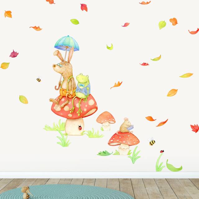 Woodland Toadstool Wall Decal For Kids - Boho Nursery Decor Mushroom Peel & Stick Stickers - image 1