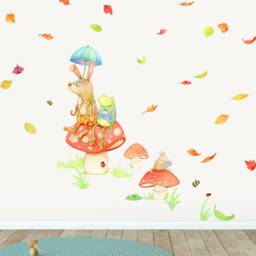 Woodland Toadstool Wall Decal For Kids - Boho Nursery Decor Mushroom Peel & Stick Stickers