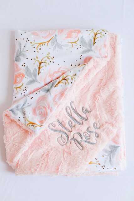 Personalized Baby Blanket, Minky Blanket With Name, Monogram Floral Girl Champagne Rose - image 1