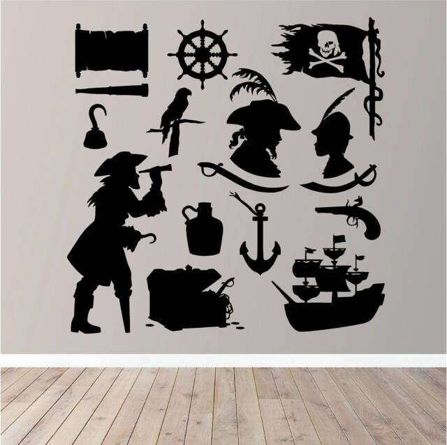 Pirates & Skulls Decal Pack Vinyl Wall Art, Decal, Sticker, Transfer, Mural, Decor, Rent Friendly, Interior, Exterior, Full - 0653 - image 1