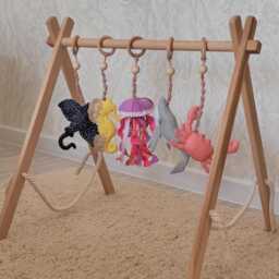 Baby Play Gym - Wooden Frame Toy Set Foldable Toddler Activity Center Montessori Toys Hanging Bar Newborn Gift - thumbnail 1
