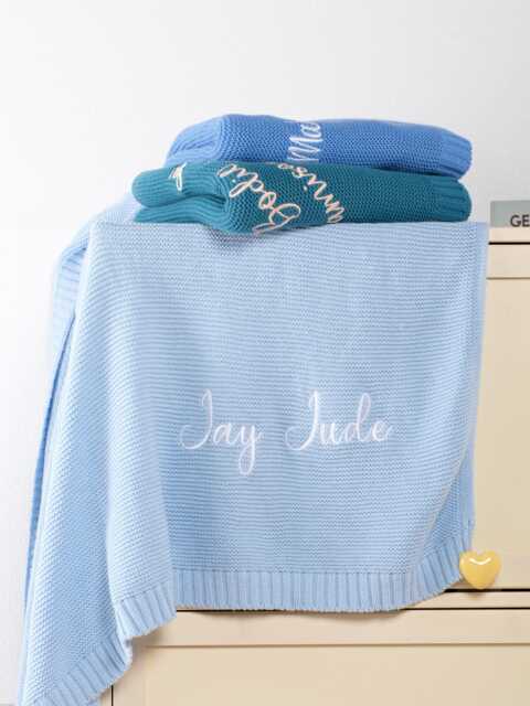Personalized Organic Cotton Knit Baby Blanket - Custom Embroidered Name - image 1