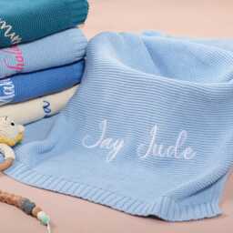 Personalized Organic Cotton Knit Baby Blanket - Custom Embroidered Name - thumbnail 3