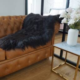 "Black Sheepskin Throw, Genuine Leather Wool Carpet, Thick Shiny Fur - 48""x28" - thumbnail 3