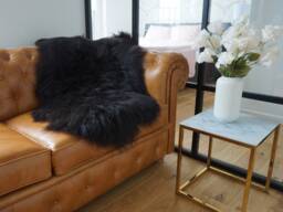 "Black Sheepskin Throw, Genuine Leather Wool Carpet, Thick Shiny Fur - 48""x28" - thumbnail 1