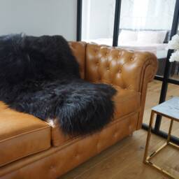 "Black Sheepskin Throw, Genuine Leather Wool Carpet, Thick Shiny Fur - 48""x28" - thumbnail 2