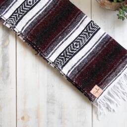 Mexican Blanket Falsa Yoga Soft Handwoven Throw Burgundy Red - thumbnail 2