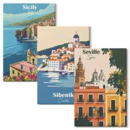 Canvas Wall Art Set Of 3 - Landscapes European Cities With Colorful Buildings, Multicolored Large Art, Travels Hanging Piece - thumbnail 1