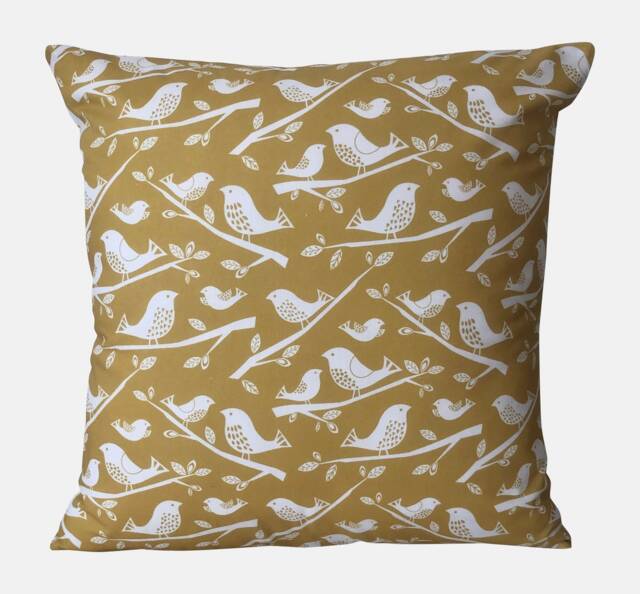 "Scandinavian Skandi Birds Mustard Ochre Cream Cushion Cover 16"" 18" - image 1