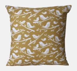 "Scandinavian Skandi Birds Mustard Ochre Cream Cushion Cover 16"" 18" - thumbnail 1