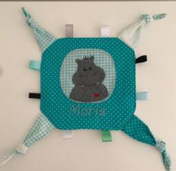 Cuddly Blanket Baby With Hippo & Desired Name Gift For Birthgift Baby Turquoise