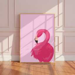 Pink Flamingo Art Print, Animal Illustration, Home Decor. Glossy Print - thumbnail 1