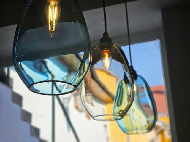 Bohemian Handblown Pendant Light. Unique Kitchen Island Colored Glass Lights - image 1