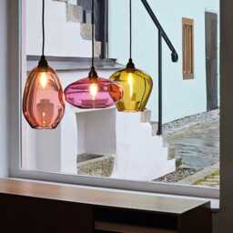 Bohemian Handblown Pendant Light. Unique Kitchen Island Colored Glass Lights - thumbnail 2