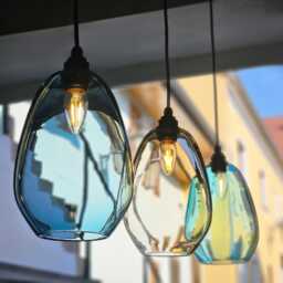 Bohemian Handblown Pendant Light. Unique Kitchen Island Colored Glass Lights - thumbnail 4