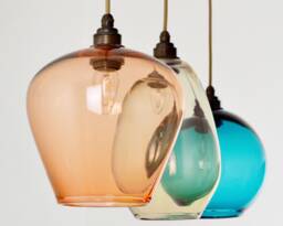 Coloured Glass Pendant Lights. Hand Blown Pendants. Kitchen Island Lighting. Multi Colored Dining Table Lighting - thumbnail 1