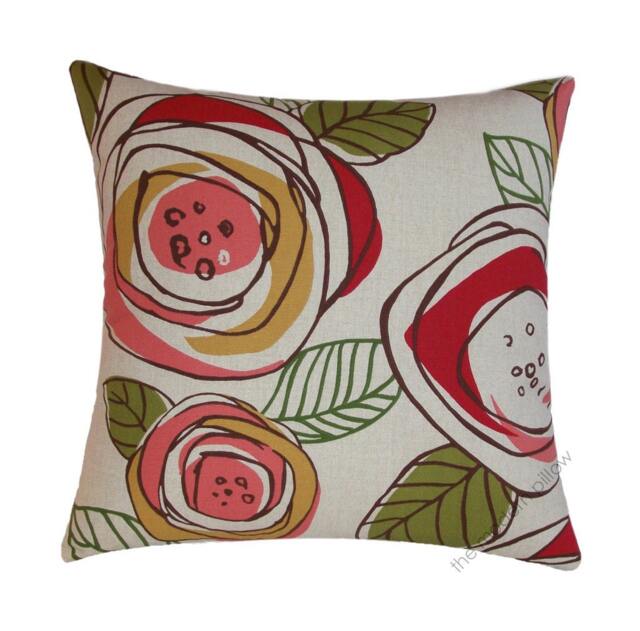 Floral Rainforest Decorative Throw Pillow Cover/Cushion Cover - Cranberry/Salmon Pink/Green/Brown/Gold/Beige Cotton 18x18