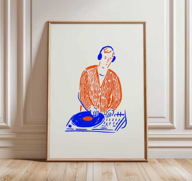Dj Poster - Modern Minimalist Music Wall Art Turntable Artwork Dance Party Decor Contemporary Print Room - image 1