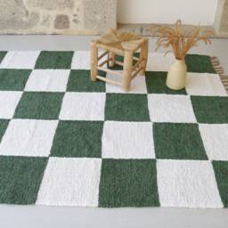 Green & White Check Rug 150x210cm , Living Room Rug, Checkered Area Kids Retro Bedroom Checkered Cream Area Rug - thumbnail 4