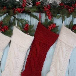 Hand Knitted Christmas Stocking Wool Yarn, Holiday Decor - thumbnail 3