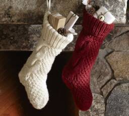 Hand Knitted Christmas Stocking Wool Yarn, Holiday Decor - thumbnail 1