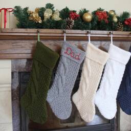 Hand Knitted Christmas Stocking Wool Yarn, Holiday Decor - thumbnail 2