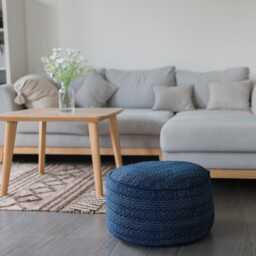 Ethnic Indigo Batik Ottoman Pouf, Hmong Hill Tribe Floor Cushion - 20x10 - thumbnail 2