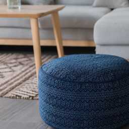 Ethnic Indigo Batik Ottoman Pouf, Hmong Hill Tribe Floor Cushion - 20x10 - thumbnail 3