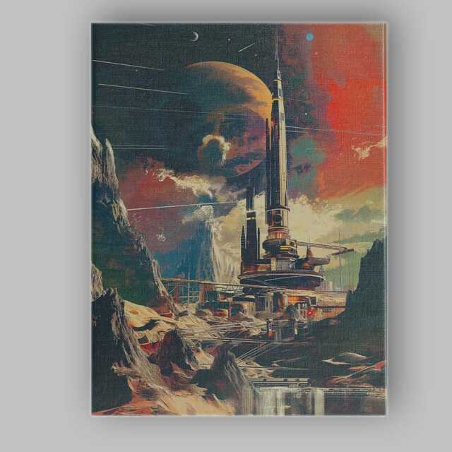 Sci Fi Planetary Launch Tower Alien Landscape Canvas Wall Art Print Decor Picture Ready To Hang - image 1