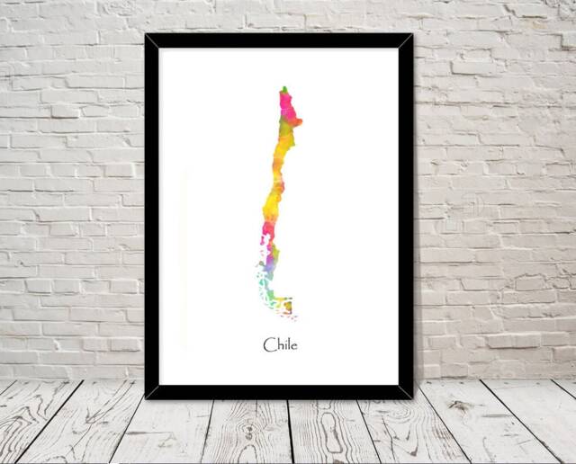 Chile Print Watercolour Illustration Map Art Abstract Home Decor Giclee Office Wall Room