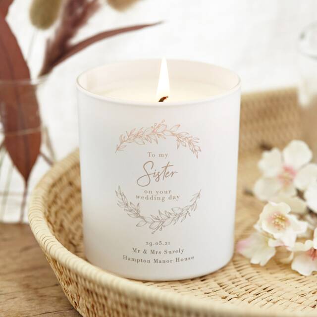 Personalised Sister Wedding Candle Botanical Design, Bride Keepsake - image 1