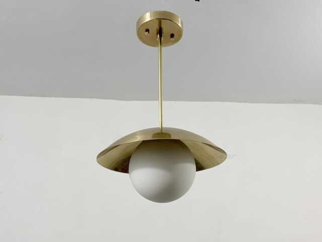 Mid-Century Modern Brass Glass Globe Ceiling Light - Flush Mount - image 1