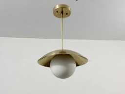 Mid-Century Modern Brass Glass Globe Ceiling Light - Flush Mount - thumbnail 1