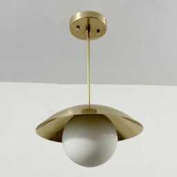Mid-Century Modern Brass Glass Globe Ceiling Light - Flush Mount - thumbnail 2