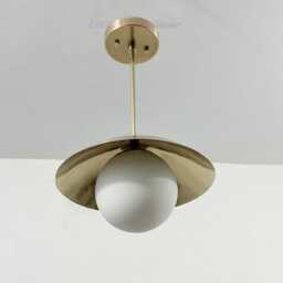 Mid-Century Modern Brass Glass Globe Ceiling Light - Flush Mount - thumbnail 3