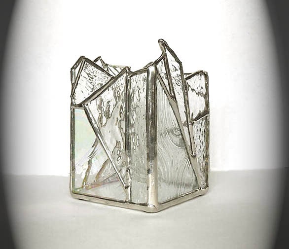Clear Stained Glass Candle Holder - image 1