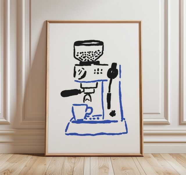 Minimalist Coffee Machine Wall Art Print, Modern Line Drawing Poster, Espresso Maker Illustration For Kitchen Or Bar Decor - image 1